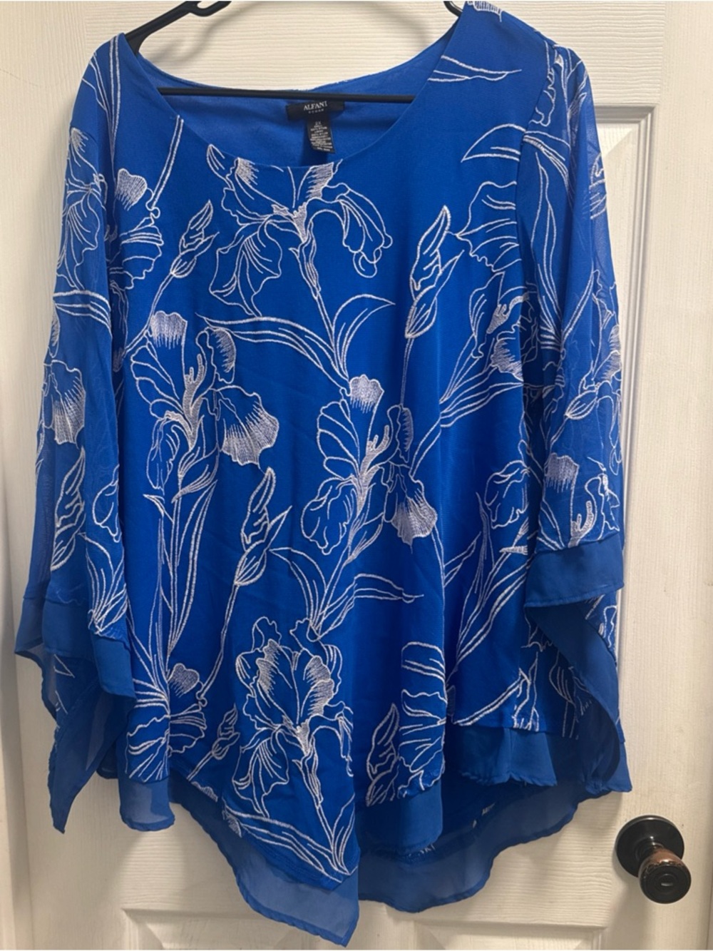 Alfani Royal Blue Floral Sheer Layered Tunic